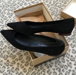 Black suede flats. Red heel. Vicini!